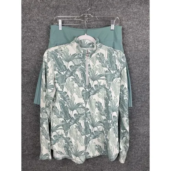 GGBLUE Hixe Sports Golf Set Top L & Skirt M White and Green Bay Leaf's - Picture 1 of 16